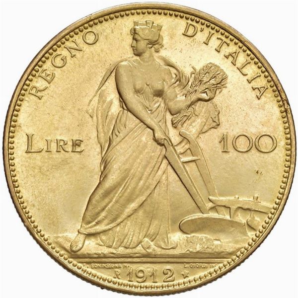 RIPRODUZIONE IN ORO DELLE 100 LIRE ARATRICE 1912  - Asta AUREA. MONETE E MEDAGLIE IN ORO E UNA SELEZIONE DI MEDAGLIE BORBONICHE - Associazione Nazionale - Case d'Asta italiane