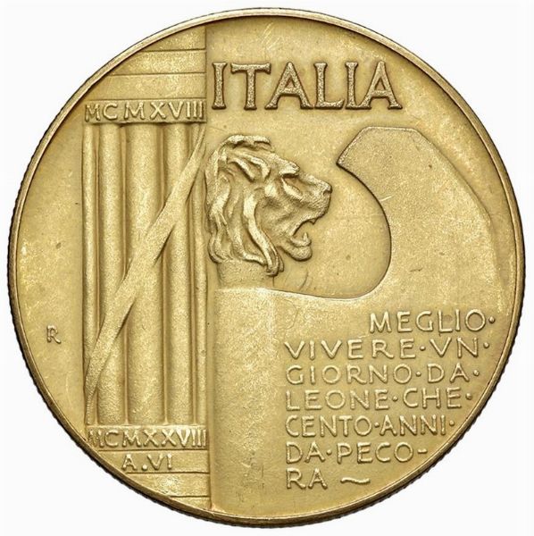 RIPRODUZIONE IN ORO DELLE 100 LIRE FASCIO 1928  - Asta AUREA. MONETE E MEDAGLIE IN ORO E UNA SELEZIONE DI MEDAGLIE BORBONICHE - Associazione Nazionale - Case d'Asta italiane