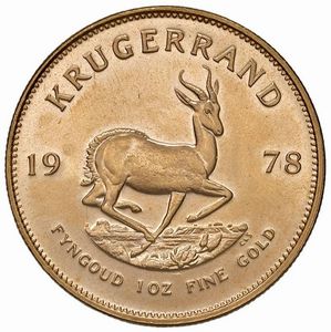 SUDAFRICA. KRUGERRAND 1978  - Asta AUREA. MONETE E MEDAGLIE IN ORO E UNA SELEZIONE DI MEDAGLIE BORBONICHE - Associazione Nazionale - Case d'Asta italiane