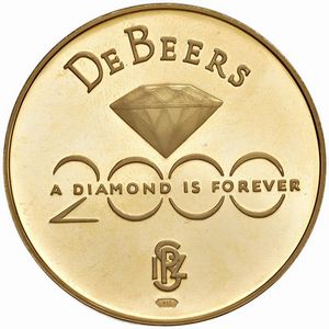 MEDAGLIA DE BEERS IN ORO 917 CORREDATA DA CINQUE DIAMANTI OPUS L. CRETARA  - Asta AUREA. MONETE E MEDAGLIE IN ORO E UNA SELEZIONE DI MEDAGLIE BORBONICHE - Associazione Nazionale - Case d'Asta italiane