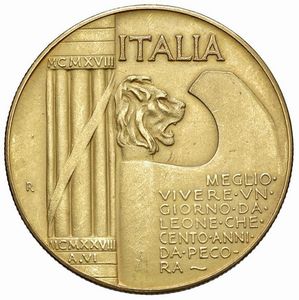 RIPRODUZIONE IN ORO DELLE 100 LIRE FASCIO 1928  - Asta AUREA. MONETE E MEDAGLIE IN ORO E UNA SELEZIONE DI MEDAGLIE BORBONICHE - Associazione Nazionale - Case d'Asta italiane