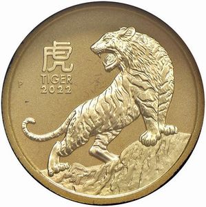 AUSTRALIA. 25 DOLLARI LUNAR III TIGRE 2022  - Asta AUREA. MONETE E MEDAGLIE IN ORO E UNA SELEZIONE DI MEDAGLIE BORBONICHE - Associazione Nazionale - Case d'Asta italiane