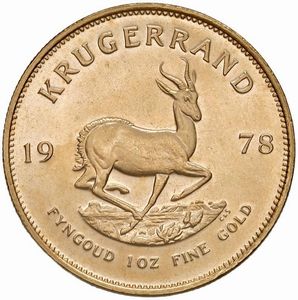 SUDAFRICA. KRUGERRAND 1978  - Asta AUREA. MONETE E MEDAGLIE IN ORO E UNA SELEZIONE DI MEDAGLIE BORBONICHE - Associazione Nazionale - Case d'Asta italiane