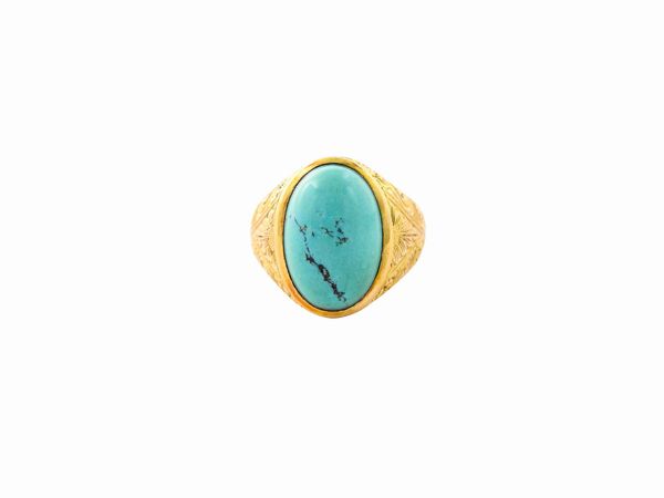 Anello in oro giallo con turchese  - Asta Gioielli e Orologi - Associazione Nazionale - Case d'Asta italiane