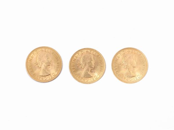 Tre monete da una sterlina in oro  - Asta Gioielli e Orologi - Associazione Nazionale - Case d'Asta italiane