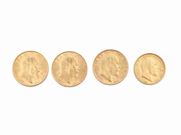 Tre monete da una sterlina e una moneta da 1/2 sterlina in oro  - Asta Gioielli e Orologi - Associazione Nazionale - Case d'Asta italiane
