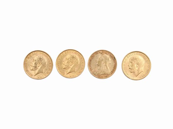 Quattro monete da una sterlina in oro  - Asta Gioielli e Orologi - Associazione Nazionale - Case d'Asta italiane