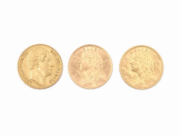 Tre monete da 20 franchi in oro  - Asta Gioielli e Orologi - Associazione Nazionale - Case d'Asta italiane