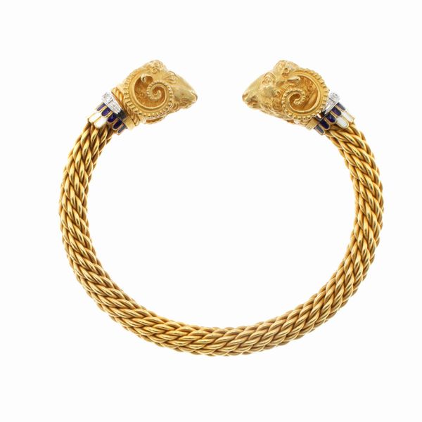 Bracciale a manetta in oro giallo 18kt  - Asta Gioielli Orologi | Fashion Vintage - Associazione Nazionale - Case d'Asta italiane