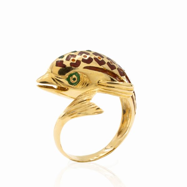 Anello delfino in oro giallo 18kt  - Asta Gioielli Orologi | Fashion Vintage - Associazione Nazionale - Case d'Asta italiane