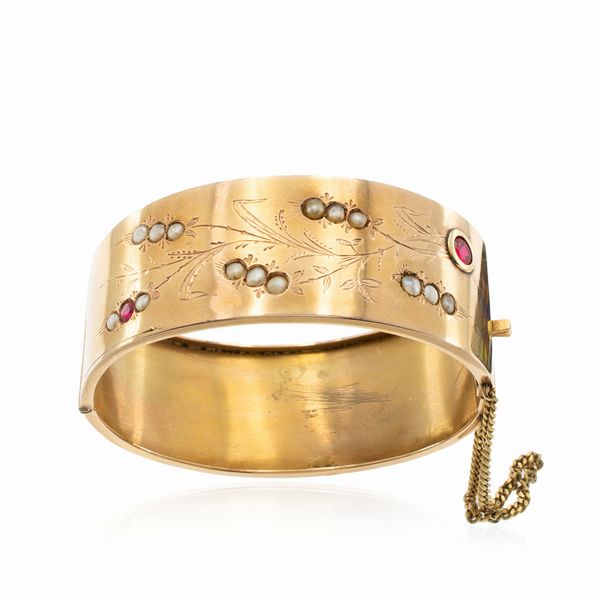 Antico bracciale a manetta in oro giallo 9 kt  - Asta Gioielli Orologi | Fashion Vintage - Associazione Nazionale - Case d'Asta italiane