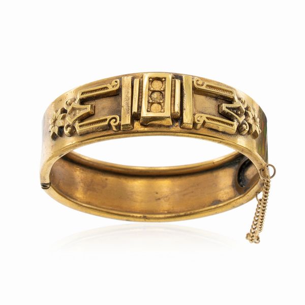 Antico bracciale a manetta in oro giallo 9 kt  - Asta Gioielli Orologi | Fashion Vintage - Associazione Nazionale - Case d'Asta italiane