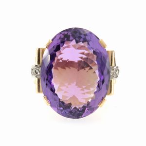 Anello a ponte in oro rosa e argento con ametista  - Asta Gioielli Orologi | Fashion Vintage - Associazione Nazionale - Case d'Asta italiane