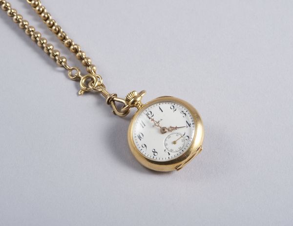 AUREA : Pregevole Orologio da tasca con catena in oro basso titolo.  - Asta GIOIELLI - OROLOGI - ALL I WANT FOR CHRISTMAS Online - Associazione Nazionale - Case d'Asta italiane