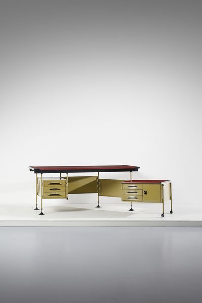 STUDIO BBPR (n. 1932) : Scrivania con cassettiera mobile della serie Spazio Modernista per Olivetti, Ivrea  - Asta DESIGN E ARTI DECORATIVE DEL NOVECENTO - Associazione Nazionale - Case d'Asta italiane