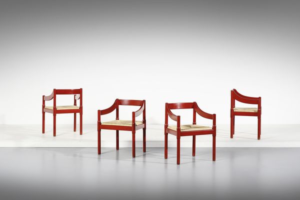 MAGISTRETTI VICO (1920 - 2006) : Quattro poltroncine mod. Carimate per Cassina, Meda  - Asta DESIGN E ARTI DECORATIVE DEL NOVECENTO - Associazione Nazionale - Case d'Asta italiane