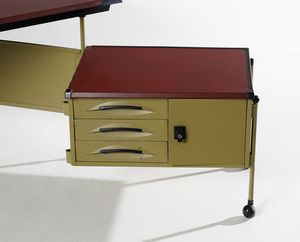 STUDIO BBPR (n. 1932) : Scrivania con cassettiera mobile della serie Spazio Modernista per Olivetti, Ivrea  - Asta DESIGN E ARTI DECORATIVE DEL NOVECENTO - Associazione Nazionale - Case d'Asta italiane