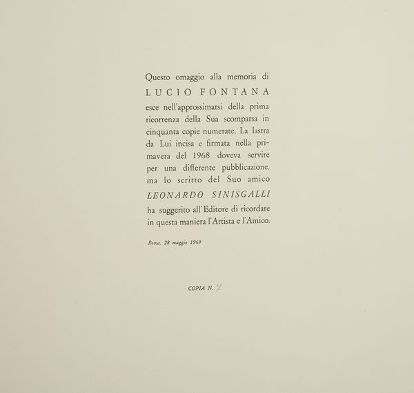 FONTANA LUCIO (1899 - 1968) : Concetto spaziale, Le Pagine.  - Asta Asta 431 | GRAFICA MODERNA, FOTOGRAFIA E MULTIPLI D'AUTORE Online - Associazione Nazionale - Case d'Asta italiane