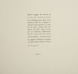 FONTANA LUCIO (1899 - 1968) : Concetto spaziale, Le Pagine.  - Asta Asta 431 | GRAFICA MODERNA, FOTOGRAFIA E MULTIPLI D'AUTORE Online - Associazione Nazionale - Case d'Asta italiane