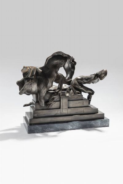 FLORIANO BODINI Geminio (VA) 1923 - 2005 : Cavallo e figura femminile 1996  - Asta Dipinti e Sculture - Associazione Nazionale - Case d'Asta italiane