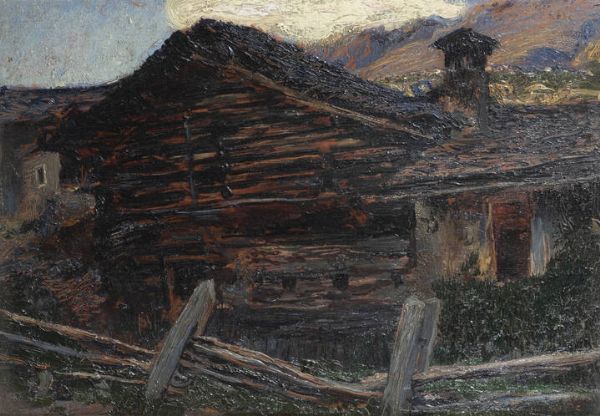 ANDREA TAVERNIER Torino 1858 - 1932 Grottaferrata (RM) : Baite in montagna  - Asta Dipinti e Sculture - Associazione Nazionale - Case d'Asta italiane