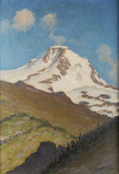 GIULIO SOMMATI DI MOMBELLO Chieri (TO) 1858 - 1944 : Paesaggio montano con vetta innevata 1929  - Asta Dipinti e Sculture - Associazione Nazionale - Case d'Asta italiane