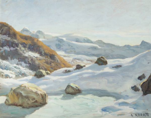 ANGELO ABRATE Torino 1900 - 1985 Sallanches (Alta Savoia) : Montagne innevate  - Asta Dipinti e Sculture - Associazione Nazionale - Case d'Asta italiane