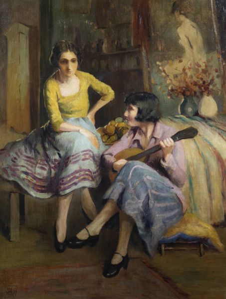 JAMES WHITELAW HAMILTON Glasgow (Scozia) 1860-1932 : Lezione di musica I/X/27  - Asta Dipinti e Sculture - Associazione Nazionale - Case d'Asta italiane