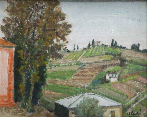 ALBERTO SALIETTI Ravenna (RA) 1892 - 1961 Chiavari (GE) : Paesaggio senese  - Asta Dipinti e Sculture - Associazione Nazionale - Case d'Asta italiane