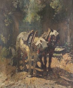 ALESSANDRO LUPO Torino 1876 - 1953 - Due cavalli e ingresso in Valpiana