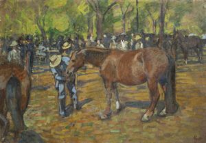 LUIGI GIOLI San Frediano a Settimo (PI) 1854 - 1947 Firenze - Mercato dei cavalli in Maremma