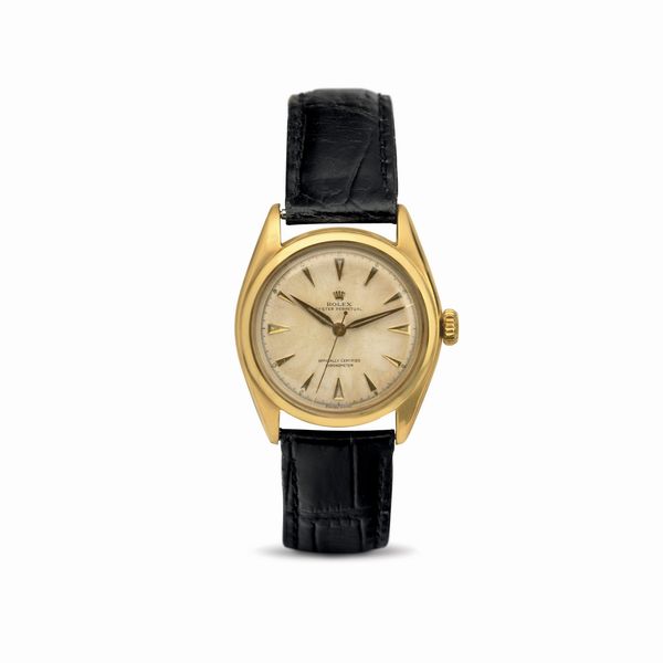 ROLEX : Raro Ovettone ref 6084 in oro giallo 18k quadrante gren con indici al radio applicati e lancette a foglia carica automatica in ottime condizioni  - Asta Orologi da Polso - Associazione Nazionale - Case d'Asta italiane