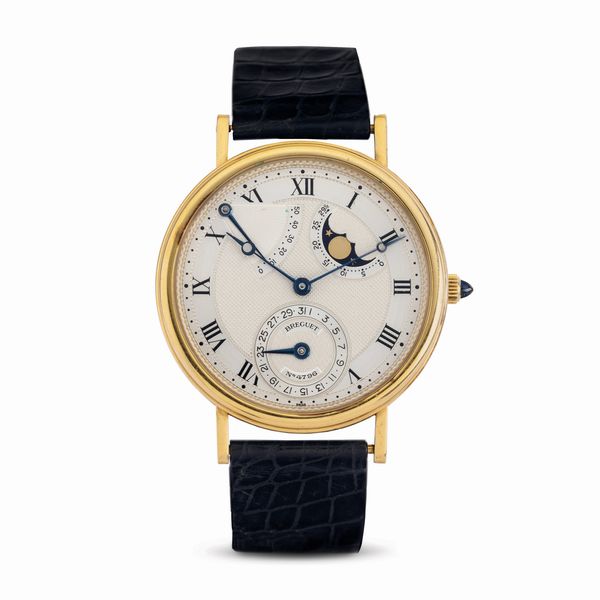 Breguet : Classico ed elegante Moonphase Power Reserve ref 3130 in oro giallo 18k, quadrante guilloch con calendario completo e riserva di carica  - Asta Orologi da Polso - Associazione Nazionale - Case d'Asta italiane