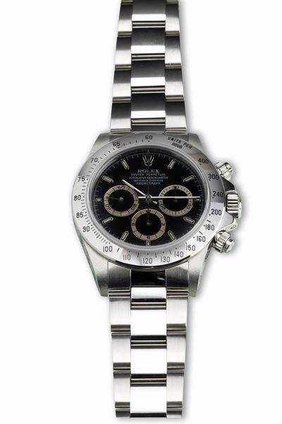 ROLEX : Daytona El Primero ref 16520 cronografo automatico, cassa in acciaio con quadrante nero, tre contatori e lunetta tachimetrica, accompagnato da scatola e garanzia  - Asta Orologi da Polso - Associazione Nazionale - Case d'Asta italiane