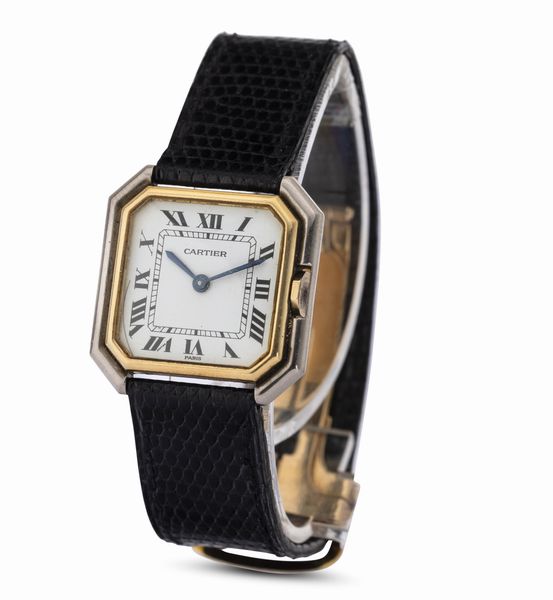 CARTIER : Elegante Ceinture Lady in oro bianco e giallo 18k a carica manuale quadrante bianco con numeri Romani minuteria Chemin de Fer.  - Asta Orologi da Polso - Associazione Nazionale - Case d'Asta italiane