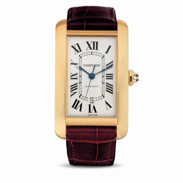 CARTIER : Grande orologio Tank Americaine XL in oro rosa 18k, quadrante Argent flinqu con numeri romani e datario al 6, movimento automatico con fondo a vista  - Asta Orologi da Polso - Associazione Nazionale - Case d'Asta italiane