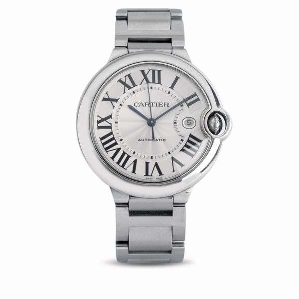 CARTIER : Sportivo Balloon Bleu automatico con quadrante Argent e numeri romani, indicazione della data e bracciale con chiusura a scomparsa  - Asta Orologi da Polso - Associazione Nazionale - Case d'Asta italiane