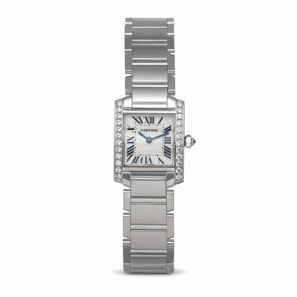 CARTIER : Raffinato Tank Francaise in oro bianco 18k e diamanti, movimento al quarzo con quadrante argent e numeri romani  - Asta Orologi da Polso - Associazione Nazionale - Case d'Asta italiane