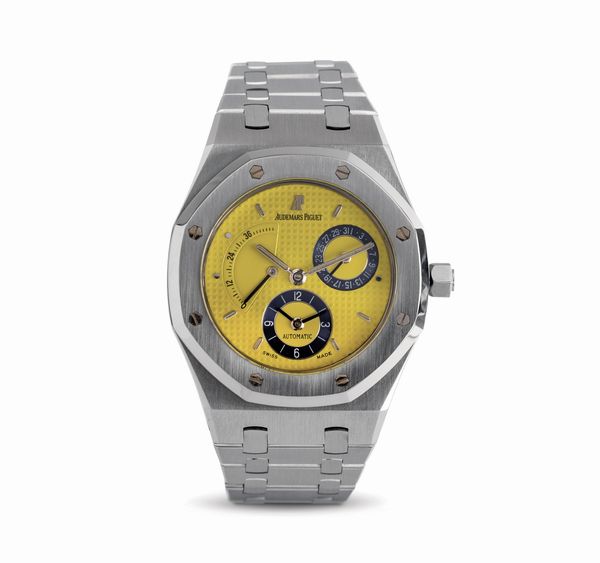 AUDEMARS PIGUET : Iconico e ricercato orologio da polso Royal Oak Dual Time Giallo Ferrari in acciaio con riserva di carica e indicazione della data accompagnato da scatola ed Estratto d'Archivio<BR>  - Asta Orologi da Polso - Associazione Nazionale - Case d'Asta italiane