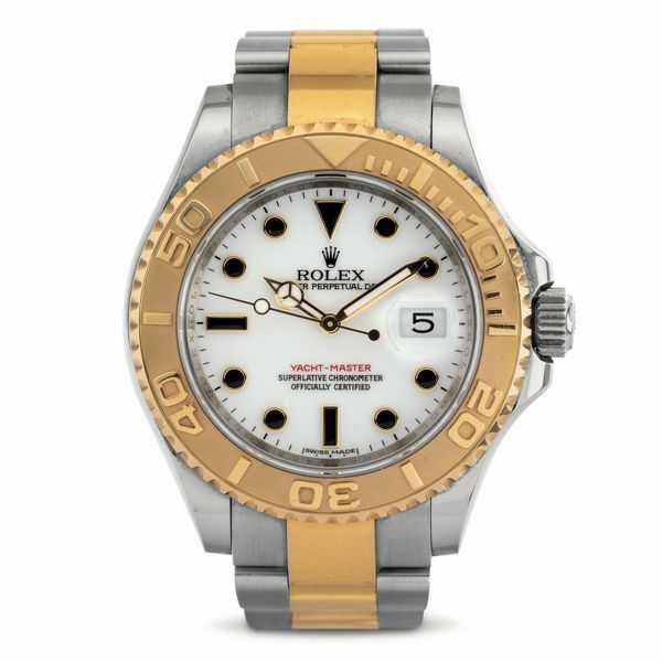 ROLEX : Sportivo ed iconico Rolex Yacht Master ref 16623 in acciaio e oro, quadrante bianco con indici in smalto nero, corredato da scatola garanzia e una maglia aggiuntiva  - Asta Orologi da Polso - Associazione Nazionale - Case d'Asta italiane