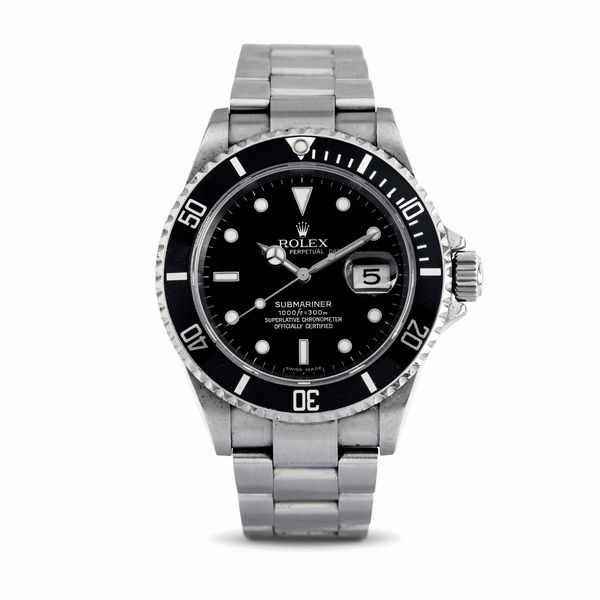 ROLEX : Submariner 16610 con cassa in acciaio movimento automatico con datario, ghiera girevole unidirezionale, bracciale oyster accompagnato da scatola e garanzia <BR>  - Asta Orologi da Polso - Associazione Nazionale - Case d'Asta italiane