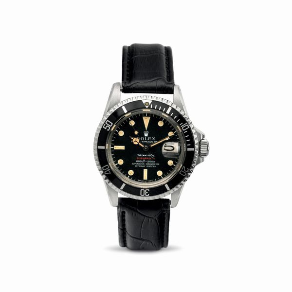 ROLEX : Submariner ref 1680 personalizzato per Tiffany, quadrante nero opaco con pallettoni al trizio, ghiera girevole nera metallica accompagnato da perizia  - Asta Orologi da Polso - Associazione Nazionale - Case d'Asta italiane