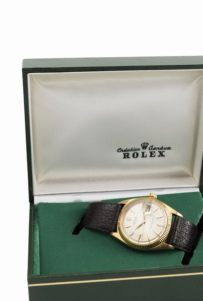 ROLEX : Classico Datejust 1601 in oro giallo 18k, quadrante Argent, lancette ed indici a foglia con scatola, garanzia e certificato di cronometria  - Asta Orologi da Polso - Associazione Nazionale - Case d'Asta italiane