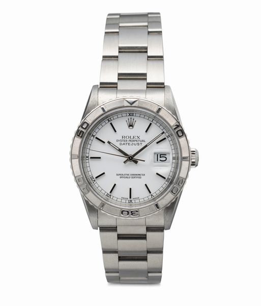 ROLEX : Classico Datejust Turnograph ref 16264 in acciaio inossidabile, quadrante bianco con indici applicati e ghiera girevole, bracciale Oyster, corredato da garanzia  - Asta Orologi da Polso - Associazione Nazionale - Case d'Asta italiane