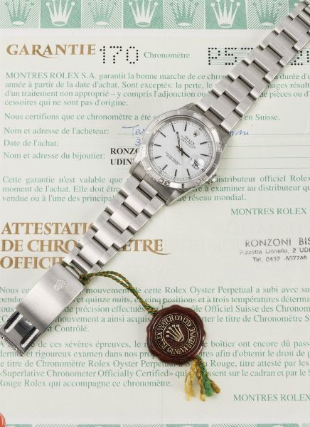 ROLEX : Classico Datejust Turnograph ref 16264 in acciaio inossidabile, quadrante bianco con indici applicati e ghiera girevole, bracciale Oyster, corredato da garanzia  - Asta Orologi da Polso - Associazione Nazionale - Case d'Asta italiane