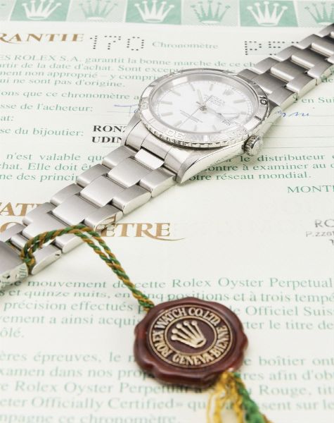 ROLEX : Classico Datejust Turnograph ref 16264 in acciaio inossidabile, quadrante bianco con indici applicati e ghiera girevole, bracciale Oyster, corredato da garanzia  - Asta Orologi da Polso - Associazione Nazionale - Case d'Asta italiane