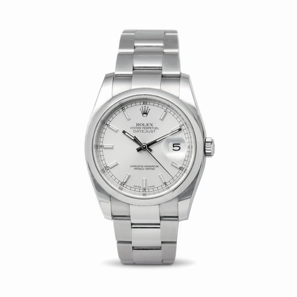 ROLEX : Oyster Perpetual Datejust ref 116200 in acciaio, ghiera liscia bracciale Oyster con quadrante Argent inidici luminosi accompagnato da certificato di garanzia originale  - Asta Orologi da Polso - Associazione Nazionale - Case d'Asta italiane