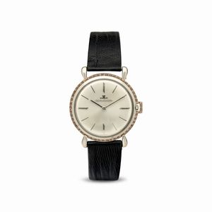 Jaeger-LeCoultre - Orologio da polso in oro bianco e rosa con piccoli brillanti , anse a goccia, quadrante argent con indici applicati extrapiatto