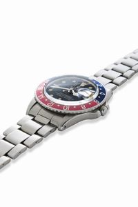 ROLEX : GMT Master Pepsi ref 1675 Long E in acciaio con ghiera girevole bicolore, quadrante nero opaco pallettoni, bracciale Oyster ripiegato, corredato da scatola garanzia e fattura d'acquisto originale  - Asta Orologi da Polso - Associazione Nazionale - Case d'Asta italiane