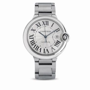 CARTIER - Sportivo Balloon Bleu automatico con quadrante Argent e numeri romani, indicazione della data e bracciale con chiusura a scomparsa